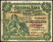 WORLD BANKNOTES, The National Bank of South Africa Ltd, Ten Shillings, 1 July 1916, Durban, W 24009 (Hern 286; Pick...