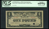 WORLD BANKNOTES, The Netherlands Bank of South Africa, One Pound, undated, no. 0000, star punch-hole at lower right...