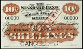 WORLD BANKNOTES, The Standard Bank of South Africa Ltd, Ten Shillings, 1896-1917, Durban, no. 00000, stamped...