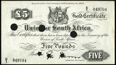 WORLD BANKNOTES, Union of South Africa, Five Pounds, 1920, Gold Certificate, B/1 049704, hole cancelled (Hern 428;...
