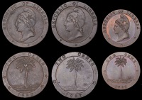 World Coins, WORLD COINS, World Coins, LIBERIA, Republic, Cent, 1862/42 (KM. 3); together with 2 Centavos (2), 1847,...