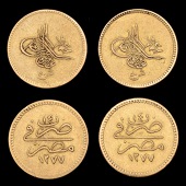 Ottoman Empire, WORLD COINS, Ottoman Empire, Abdul Aziz, 50 Qirsh (2), Misr, 1277h, both year 14, 4.21g/1h, 4.21g/1h...