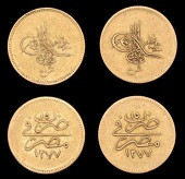 Ottoman Empire, WORLD COINS, Ottoman Empire, Abdul Aziz, 50 Qirsh (2), Misr, 1277h, both year 15, 4.19g/12h,...