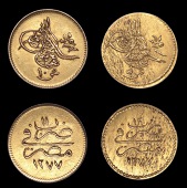 Ottoman Empire, WORLD COINS, Ottoman Empire, Abdul Aziz, gold 10 Qirsh, Misr, 1277h, year 11, 0.85g/12h (KM. 259);...