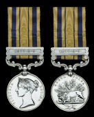The Zulu War medal awarded to Corporal James Bushe, 2nd Battalion 24th Foot, who was wounded in the nose during the...