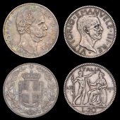 World Coins, ITALY, Kingdom, Umberto I, 5 Lire, 1879r (Munt. 33; KM. 20); Victor Emanuel III, 20 Lire, 1927r, yr VI...