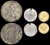 World Coins, RUSSIA, Catherine the Great, Rouble, 176[–]ca, St Petersburg (KM. C67a.2); Nicholas I, platinum 3...