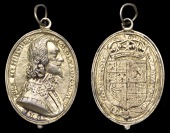 British Historical Medals, Charles I, a cast gilt Royalist badge by T. Rawlins, bust right, rev. crowned arms within...