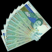 Central Bank, Ten Thousand Rials (9), all 1983-2009, solid numbers on various prefixes, 111111, 222222, 333333,...