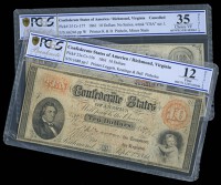 Confederate States, Ten Dollars (2), nos. 1688, 66246, both 2 September 1861 (Cr. 156, 177; Pick 23a, 25) [2]. First...