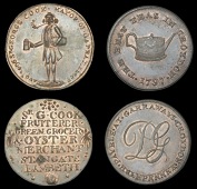 18th Century Tokens, SURREY, Croydon, Daniel Garraway, Halfpenny, 1797, 7.01g/12h (DH 7); Lambeth, Prattent’s...