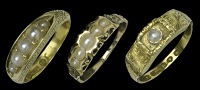 Three Victorian half pearl set rings, the first a slightly tapered band ring set with five graduated half pearls,...