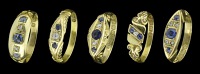 Five late 19th/early 20th century sapphire, diamond and gem set rings, comprising two three stone rings, a five...