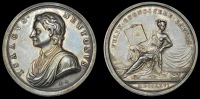 CORNWALL, Helston, Death of Sir Isaac Newton, 1727, a silver medal by J. Croker, draped bust left, rev. Science...
