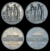 HERTFORDSHIRE, Old Hall Green [Ware], St Edmund’s College, silver medals by P. Wyon for H. & L., façade of the...