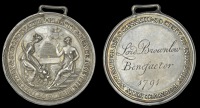 Lincolnshire, Louth (and elsewhere), Society of Industry, 1783, a silver award medal by J. Milton, robed figures of...