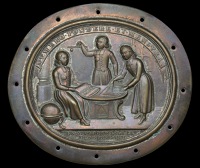 LONDON, [Newgate], Christ’s Hospital, Henry Stone badge, c. 1715, an oval plated cloak badge, unsigned, three boys...