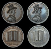 LONDON, Newgate, Christ’s Hospital, Marker’s medals by L. Pingo (2), specimens in silver and copper, crowned...