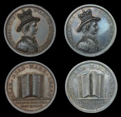 LONDON, Newgate, Christ’s Hospital, Marker’s medals by L. Pingo (2), specimens in silver and copper, crowned...