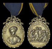 LONDON, Newgate, Christ’s Hospital, Amicable Society of Blues, an oval silver-gilt award badge, signed I.A., bust...
