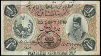Imperial Bank of Persia, One Toman, 25 September 1918, O/C 085016, stamped payable at kermanshah only, Dalton-Wood...