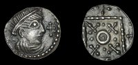 Early Anglo-Saxon Period, Sceatta, Secondary series G, diademed head right, cross in right field, rev. debased...