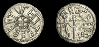 Kings of Northumbria and Archbishops of York, Eadberht, with Abp Ecgberht (737-58), Sceatta, type III, eotberehtvl...