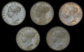 Victoria (1837-1901), Halfpence (5), 1841, 1857, 1858, 1859/8, 1859 (S 3949) [5]. First extremely fine with original...