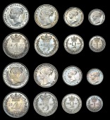 Victoria (1837-1901), 1877, double set (ESC 3530 [2490]; S 3916) [8]. Extremely fine or better, toned; in fitted...