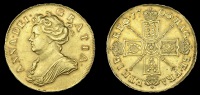 Anne (1702-1714), Five Guineas, 1706, edge qvinto (MCE 200; S 3566). A broad flan, some wear to the high points and...