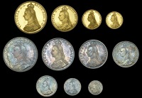 Victoria (1837-1901), Proof set, 1887, comprising Five and Two Pounds, Sovereign and Half-Sovereign, Crown to...