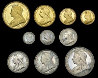 Victoria (1837-1901), Proof set, 1893, comprising gold Five and Two Pounds, Sovereign and Half-Sovereign, silver...