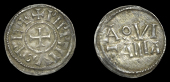 France: Carolingians, Pepin II, Obole, Aquitaine, pippiiivs rex, cross, rev. aqvi tania in two lines, 0.89g/11h (MEC...