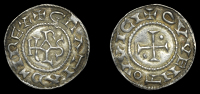 France: Carolingians, Charles the Bald, Denier, class 2, Quentovic, rev. qvventovvici, pellets in second and third...