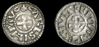 France: Carolingians, Charles the Bald, Denier, Bourges, carls imp avc (inverted a for v), cross, rev. bitvrices...