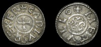 France: Carolingians, Charles the Bald, Denier, Melle, carlvs rex fr, cross, rev. metvllo, monogram, 1.66g/9h (MEC...