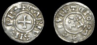 France: Carolingians, Charles the Bald, Denier, Toulouse, carlvs impr-, cross, rev. tolosa x civi, carl in centre,...