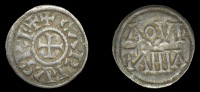 France: Carolingians, Charles the Bald, Obole, Aquitaine, carlvs rex, cross, rev. aqvi tahia in two lines, 0.67g/6h...
