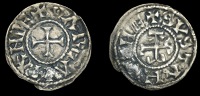 France: Carolingians, Carloman (879-84), Denier, Substantion, carlaman re, cross, rev. svstancione, monogram,...
