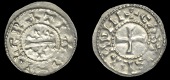 France: Carolingians, Raoul, Denier, posthumous type, Château-Landon, gratia d-i monogram, rev. castis liandni,...