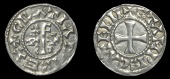 France: Carolingians, Raoul, Denier, posthumous type, Étampes, monogram, rev. stampis catelii, cross, 1.36g/6h (MEC...
