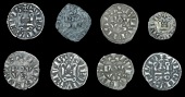 France: Royal, Philip IV, Obole tournois a l’O rond (Dup. 224); Denier tournois a l’O long (3) (Dup. 225);...