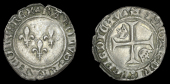 France: Royal, Charles VII, Petit blanc aux trois lis, first issue, Lyon, mm. trefoil, 1.91g (Dup. 465). Small...