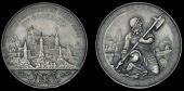 BASEL, Kantonalschützenfest, Sissach, 1897, a silver medal by F. Homberg, view of Schloss Farnsburg, rev. soldier...