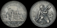BASEL, Kantonalschützenfest, Sissach, 1897, a silver medal by F. Homberg, view of Schloss Farnsburg, rev. soldier...
