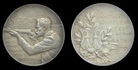 BASEL, Kantonalschützenfest beider Basel, 1900, a silver medal by H. Frei, arms on sprig of oak, rev. rifleman...