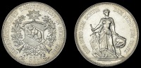 BERN, 5 Franken, 1885 (Richter 193a; D-T S17; KM. X S17). Minor scuffing and bright from past cleaning, otherwise...
