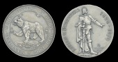 BERN, Kantonalschützenfest, 1897, a silver medal by F. Homberg after M. Leu, bear advancing left, rev. statue of...