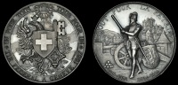 GENEVA, Tir Fédéral, 1887, a silver medal by H. Bovy, arms, rev. soldier advancing left, 45mm (Richter 628b;...