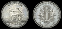 NEUCHÂTEL, La Chaux-de-Fonds, 5 Franken, 1863 (Richter 944a; D-T 50; KM. X S7). Digs in obverse field and rim nick...
